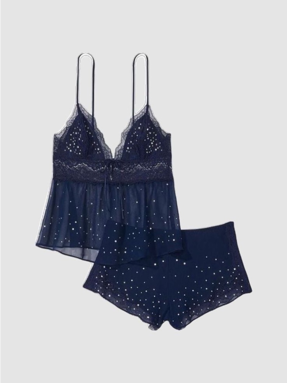 Victoria's Secret Navy Sheer Lace Camisole & Short Set with Sparkle